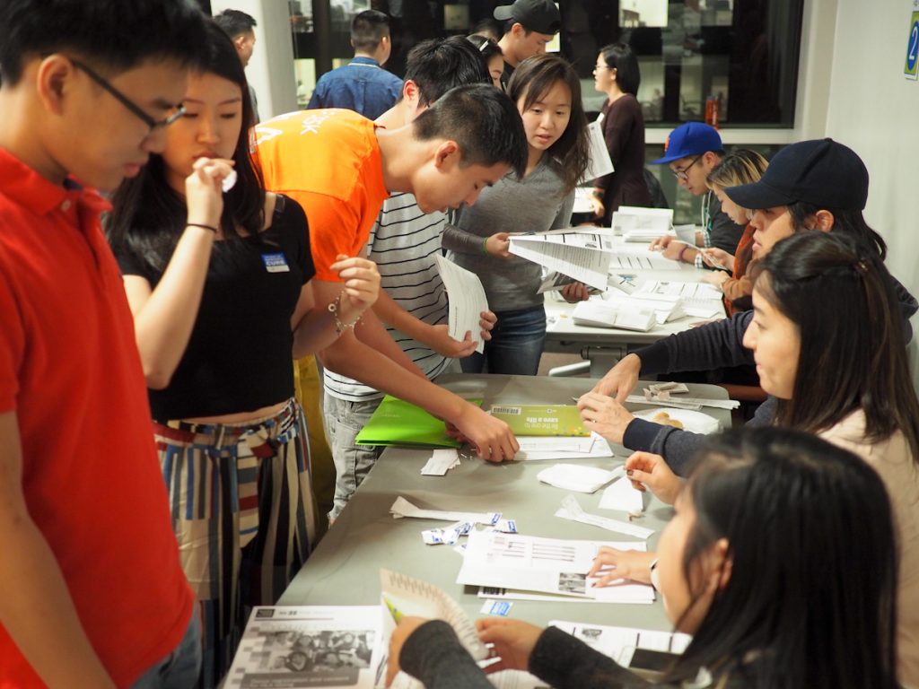 Tables of students registering to join the bone marrow registry